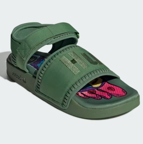 Pharrell x adidas Adilette 2.0 Sandals Hu Tribe Green Mesh Band Sz  8 Streetwear main image 4